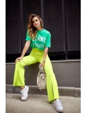 Pantaloni eleganti dama cu crapatura neon lime 502800 - Magazin online - Boutique